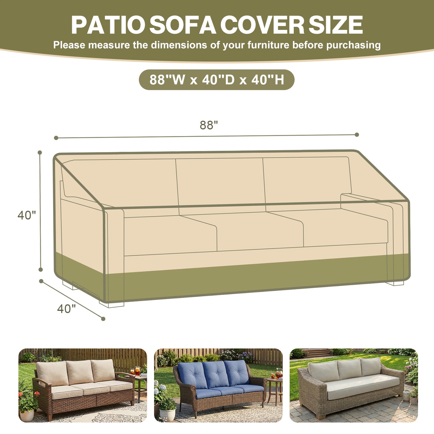 Patio Sofa Cover for 3-Seater Sofa/ Loveseat/ Bench
