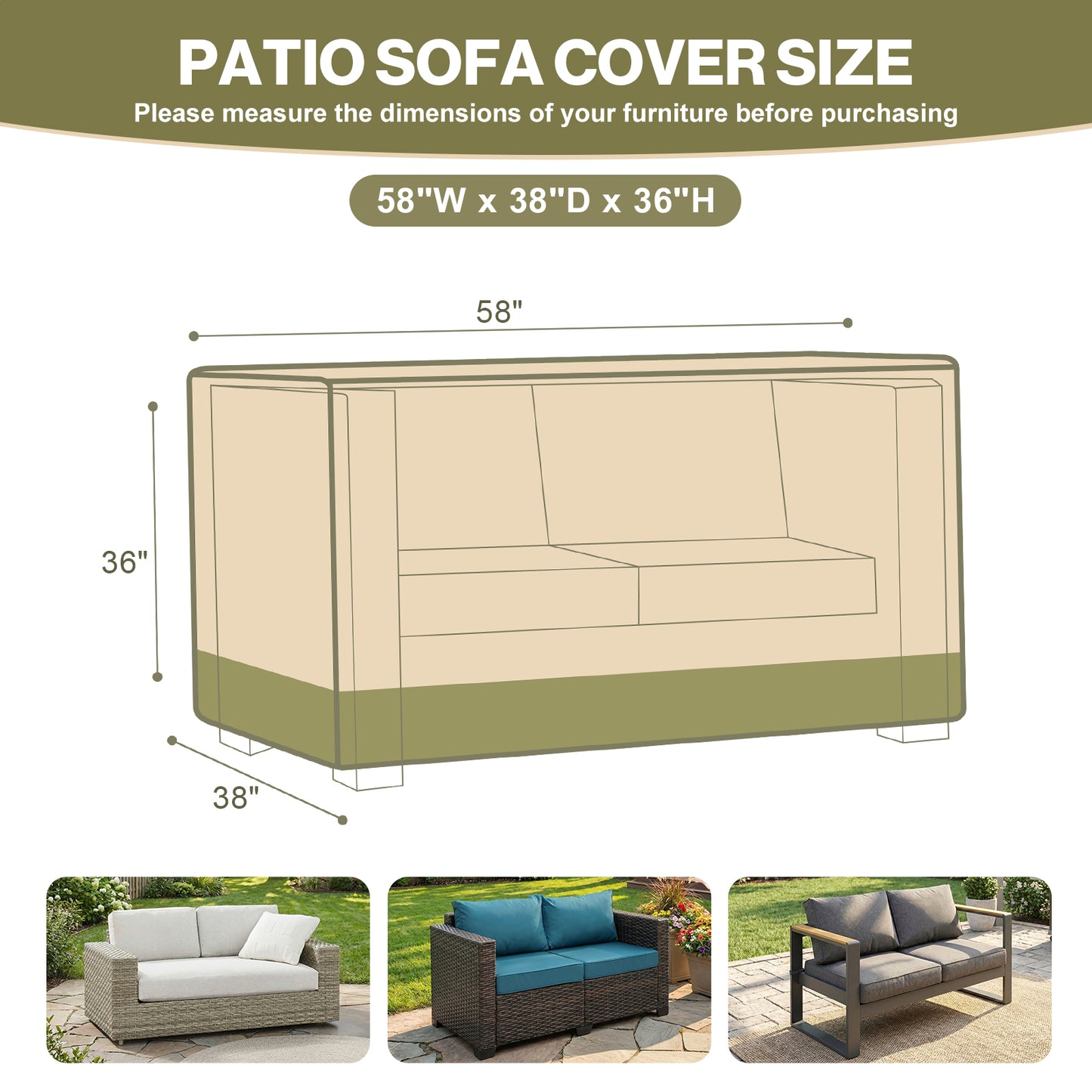 Patio Loveseat Cover for 2-Seater Sofa/ Loveseat/ Bench, Rectangular