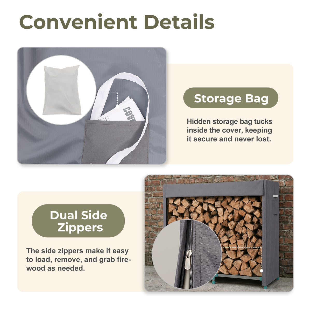 Outdoor Firewood Rack Cover, Gray