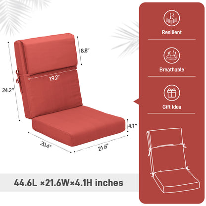 45x22x4 inch Outdoor High Back Patio Chair Cushions, Red
