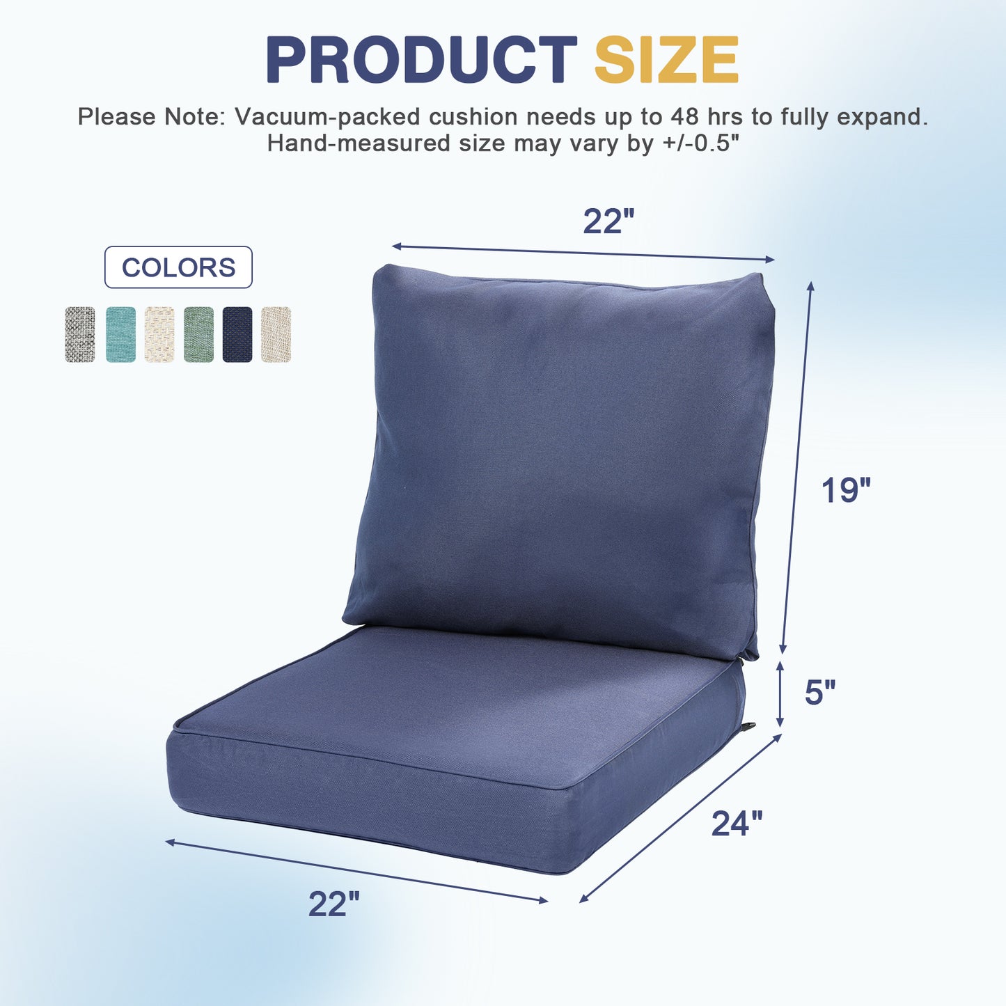 Outdoor Deep Seat Cushion Set, Patio Chair Back & Seat Cushions, Navy Blue