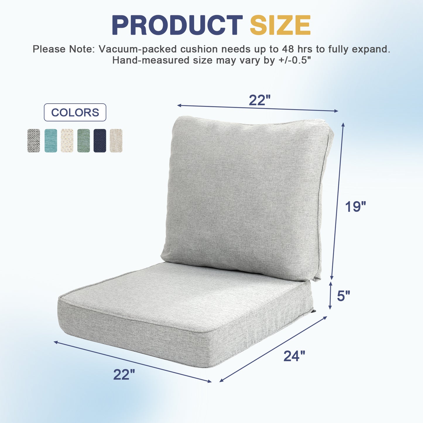 Outdoor Deep Seat Cushion Set, Patio Chair Back & Seat Cushions, Light Gray