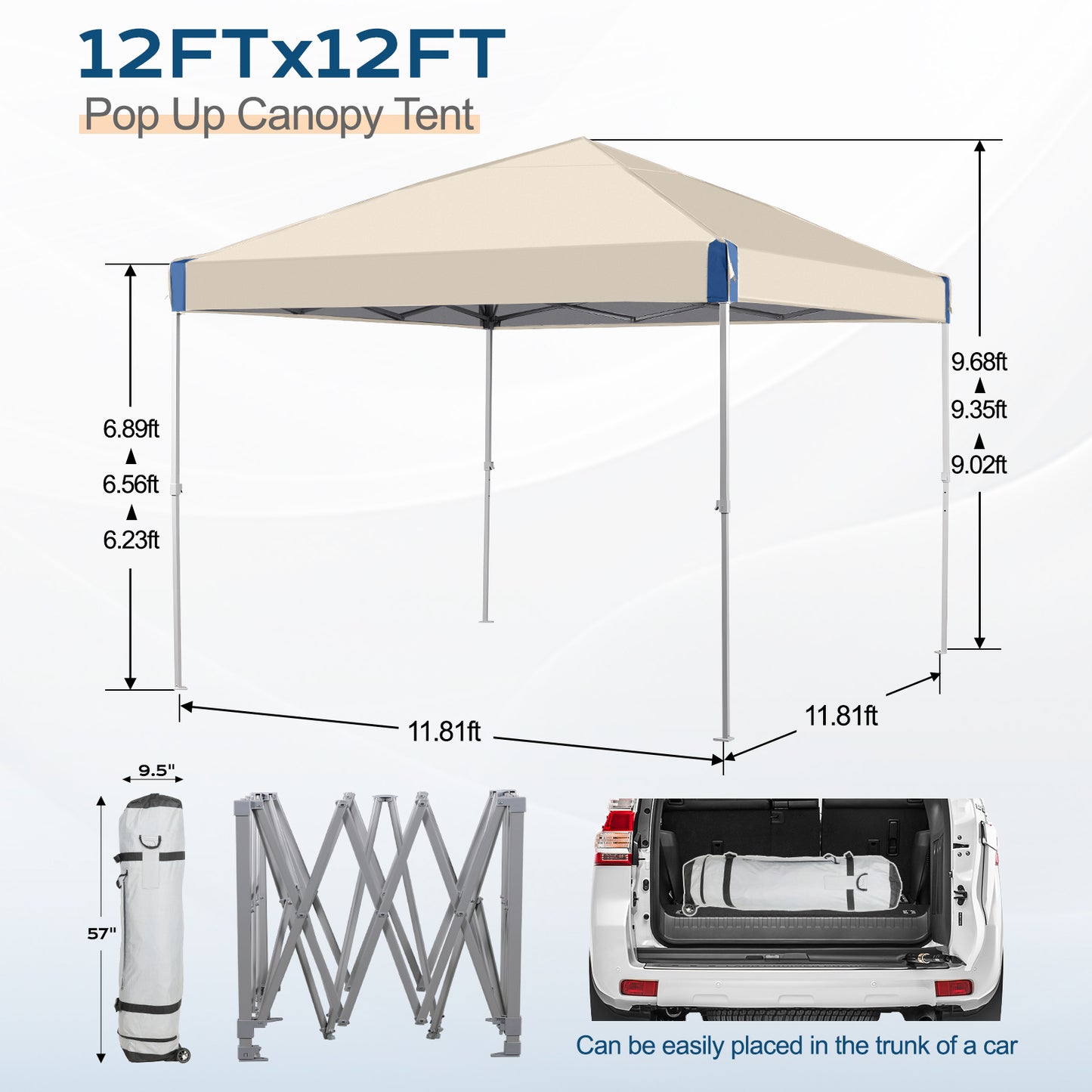 10x10/12x12 ft. Pop Up Canopy Tent with Roller Bag