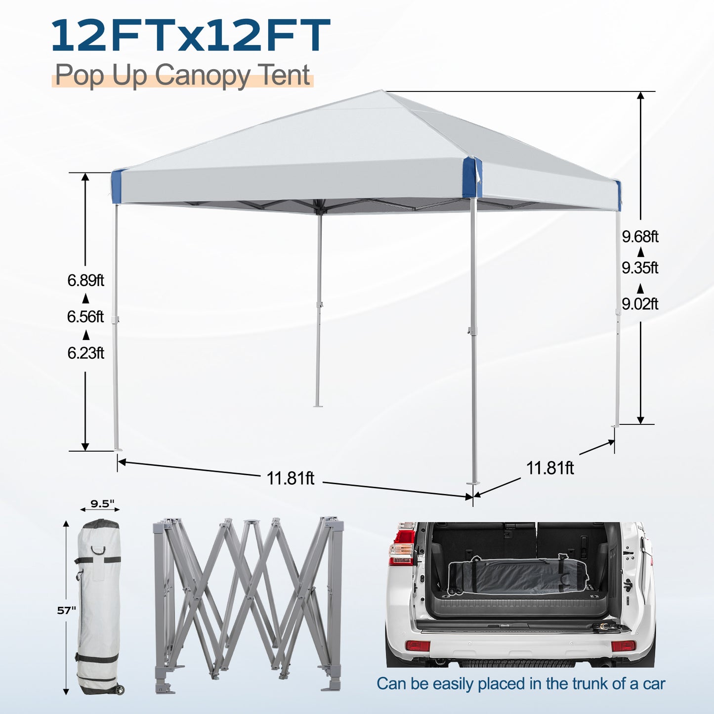 10x10/12x12 ft. Pop Up Canopy Tent with Roller Bag