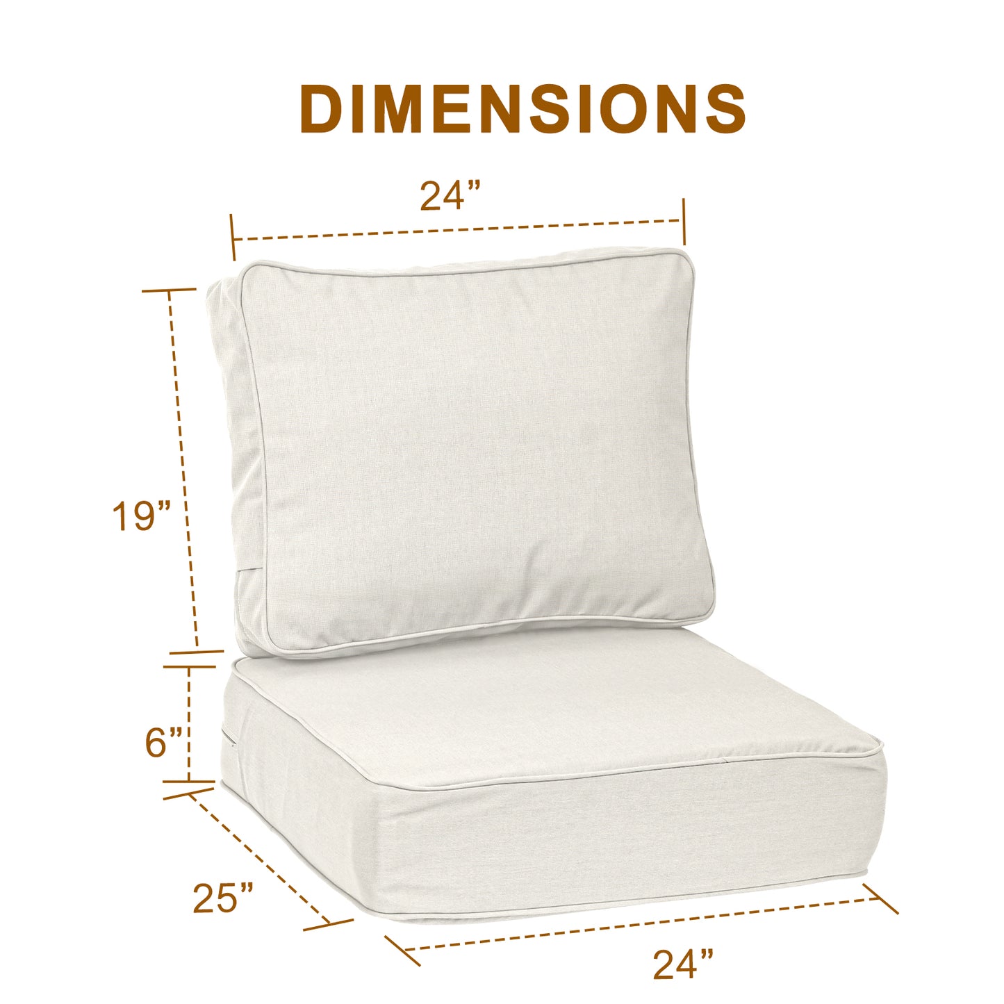 Premium Sunbrella Fabric Outdoor Patio Chair Cushions Set, Spectrum Eggshell - Aoodor 