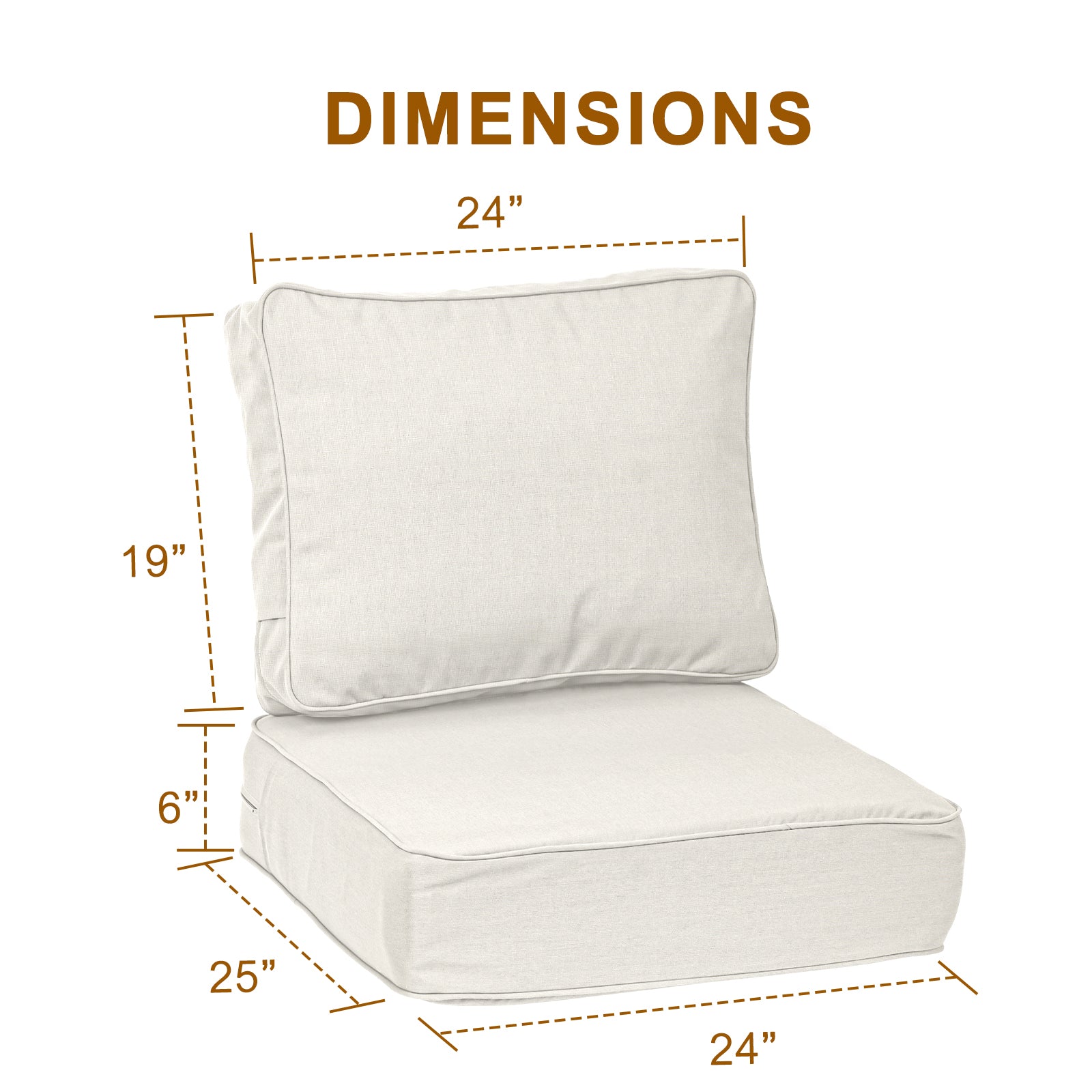 Premium Sunbrella Fabric Outdoor Patio Chair Cushions Set, Spectrum Eggshell - Aoodor 