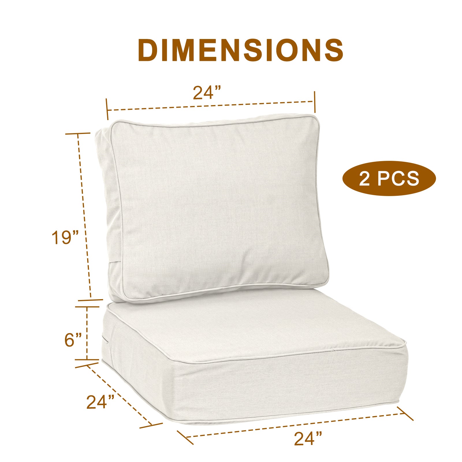 Premium Sunbrella Fabric Outdoor Patio Chair Cushions Set, Spectrum Eggshell - Aoodor 