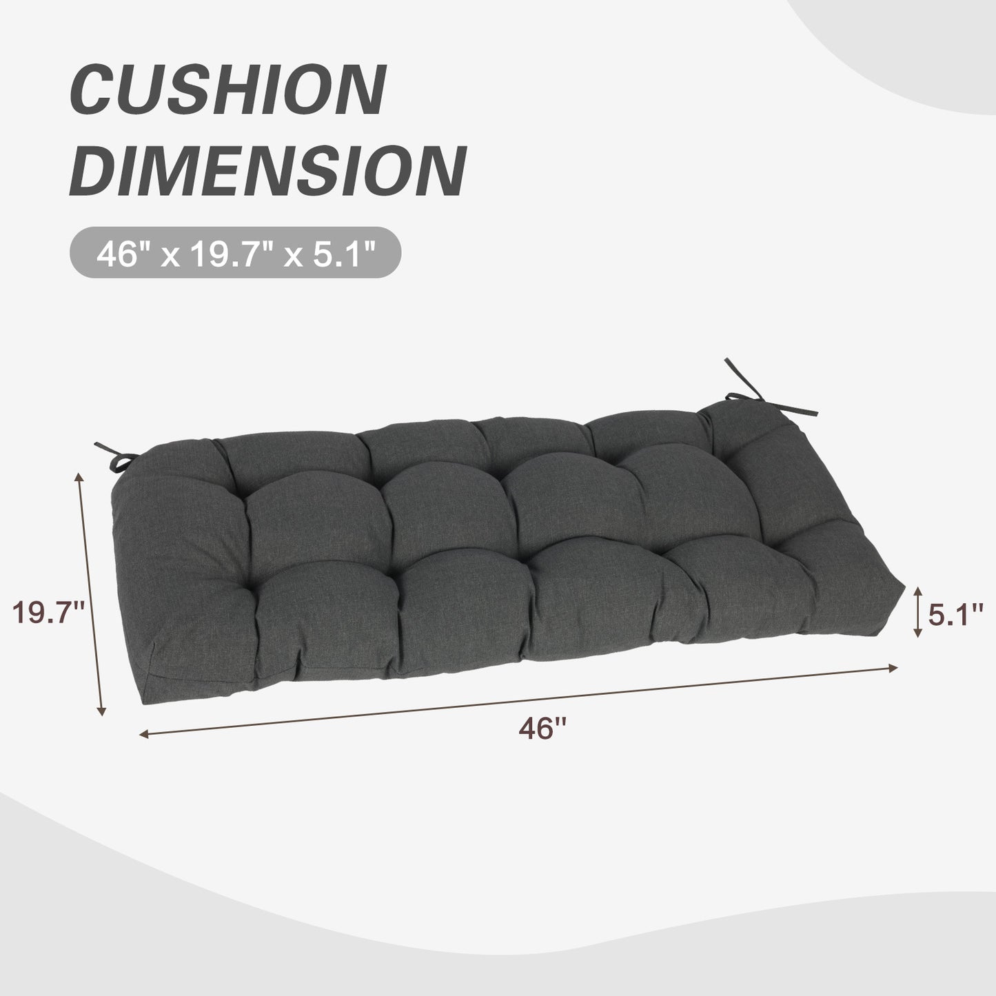Outdoor Polyester Tufted Bench Cushion, Water & Fade Resistant, Dark Gray - Aoodor 