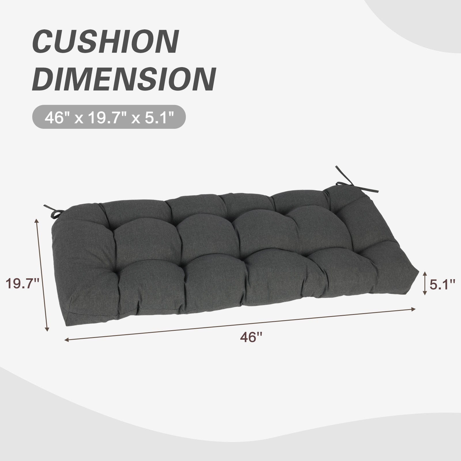 Outdoor Polyester Tufted Bench Cushion, Water & Fade Resistant, Dark Gray - Aoodor 