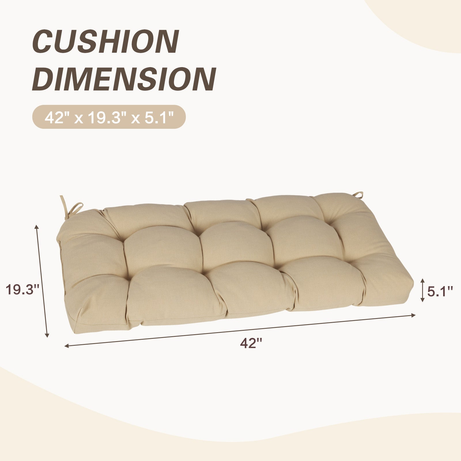Outdoor Polyester Tufted Bench Cushion, Water & Fade Resistant, Khaki - Aoodor 