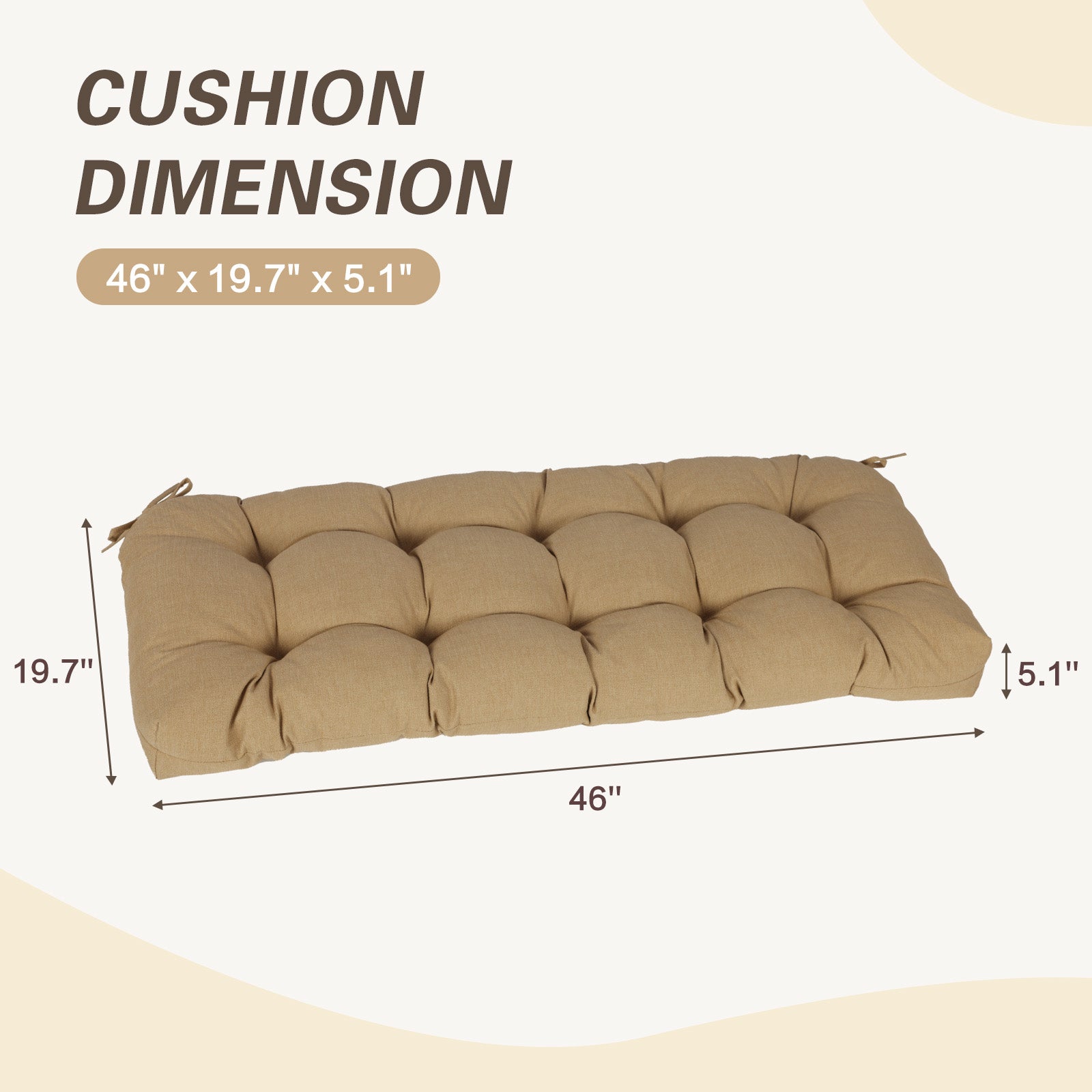 Outdoor Polyester Tufted Bench Cushion, Water & Fade Resistant, Brown - Aoodor 
