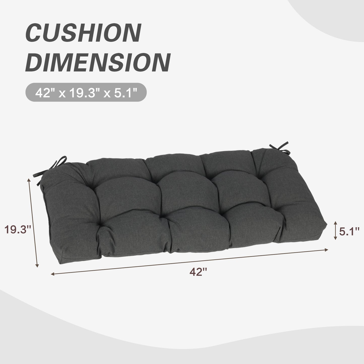 Outdoor Polyester Tufted Bench Cushion, Water & Fade Resistant, Dark Gray - Aoodor 