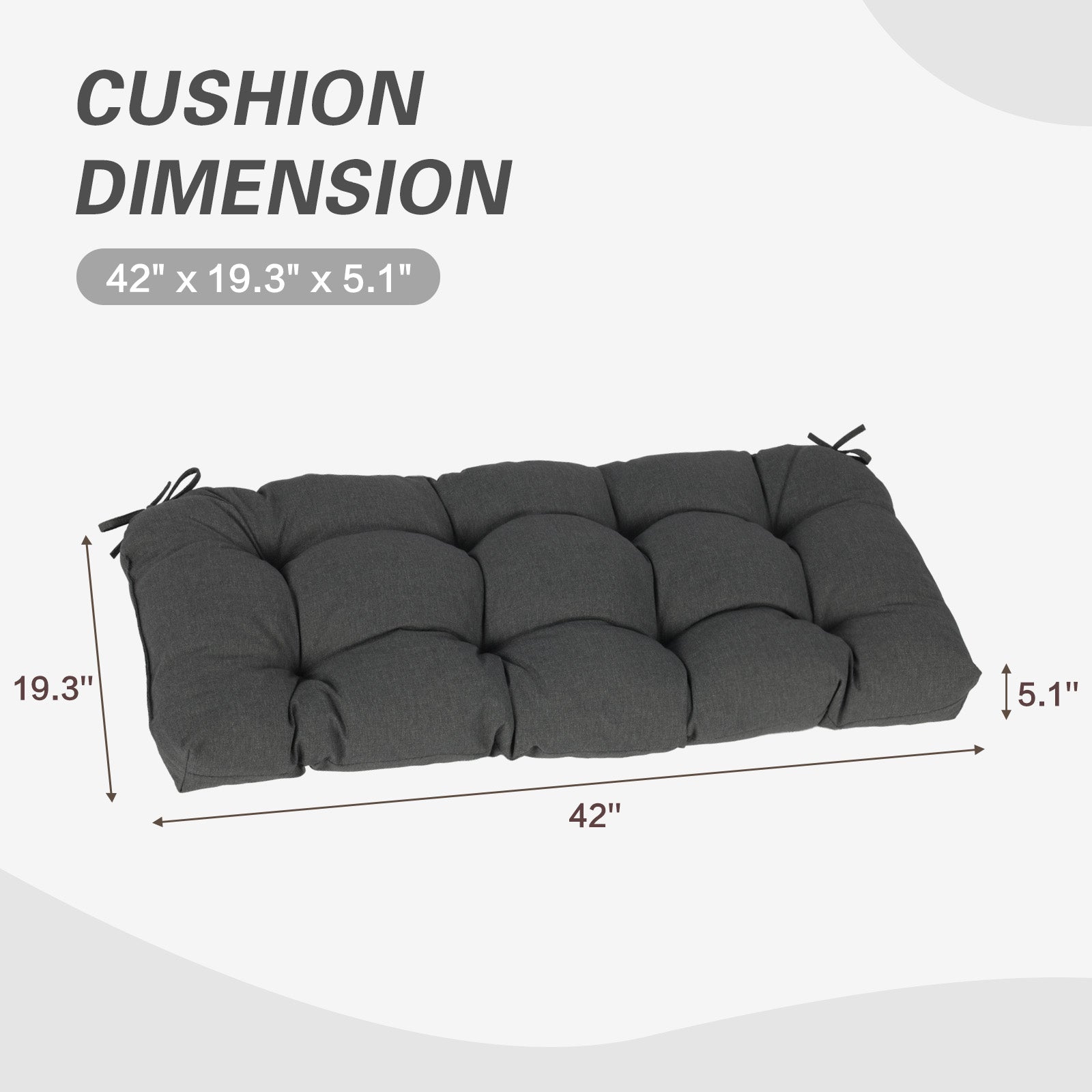 Outdoor Polyester Tufted Bench Cushion, Water & Fade Resistant, Dark Gray - Aoodor 