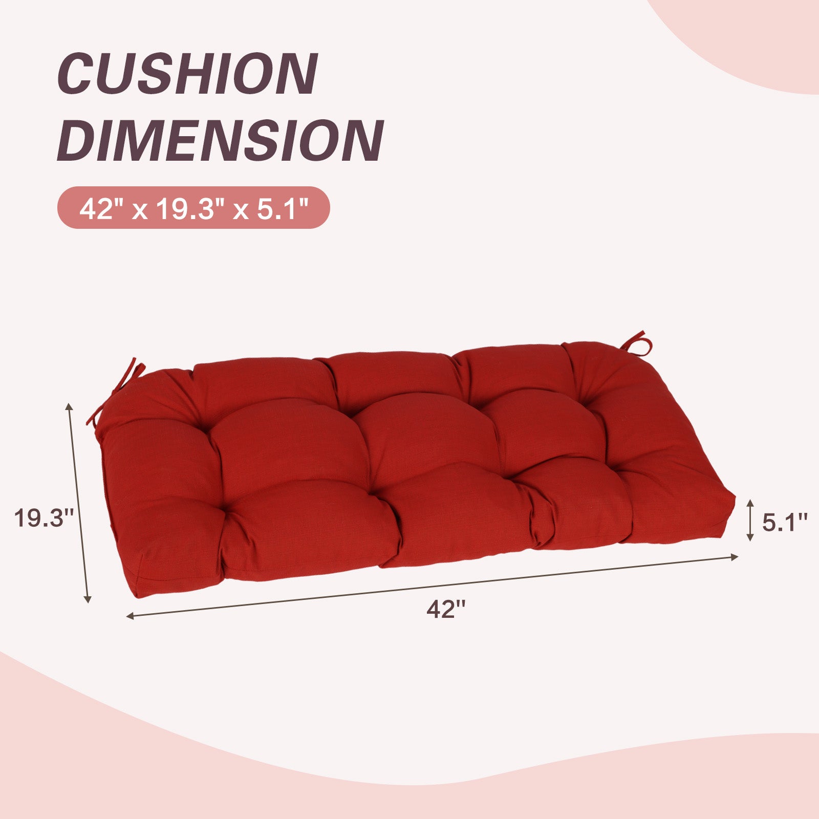 Outdoor Polyester Tufted Bench Cushion, Water & Fade Resistant, Red - Aoodor 