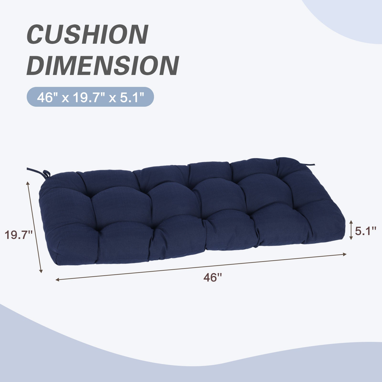 Outdoor Polyester Tufted Bench Cushion, Water & Fade Resistant, Dark Blue - Aoodor 