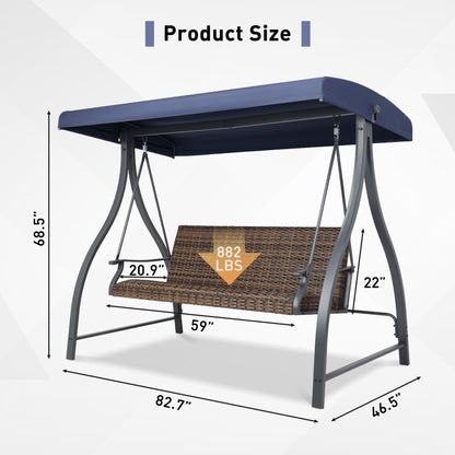3-Seat Outdoor Rattan Patio Swing with Adjustable Canopy