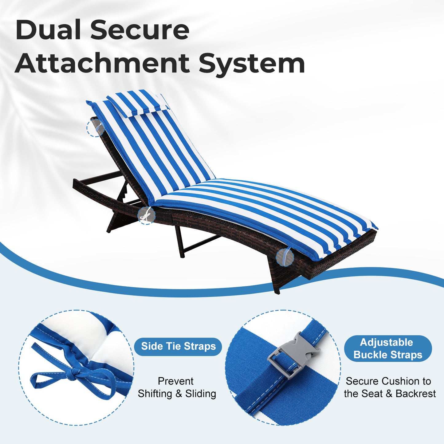79x25x3 inch Outdoor Lounge Chair Cushion with Headrest, Blue Stripe