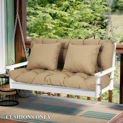 59" Tufted Porch Swing Cushions, Extra 5.1" Thick Outdoor Swing Bench Replacement Cushion with Backrest and 2 Pillows - Brown - Aoodor 