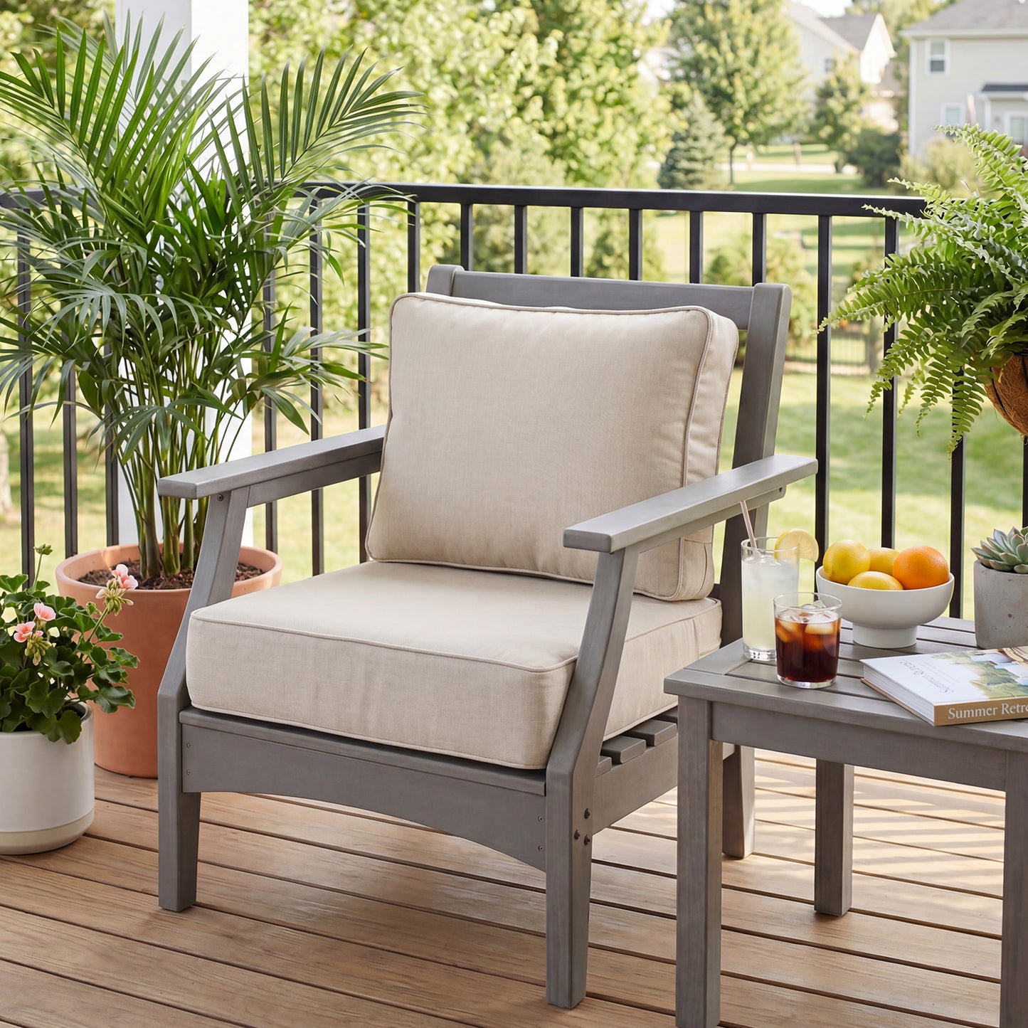 Premium Sunbrella Fabric Outdoor Patio Chair Cushions Set, Canvas Flax