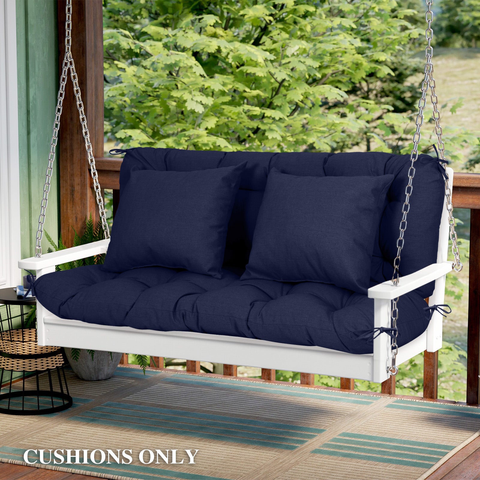 59" Tufted Porch Swing Cushions, Extra 5.1" Thick Outdoor Swing Bench Replacement Cushion with Backrest and 2 Pillows - Dark Blue - Aoodor 