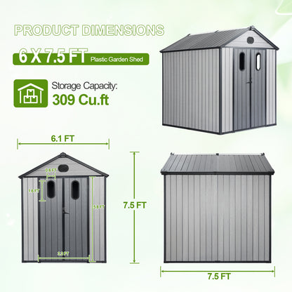 Outdoor Resin Storage Shed with Windows, Mesh Vents and Lockable Door