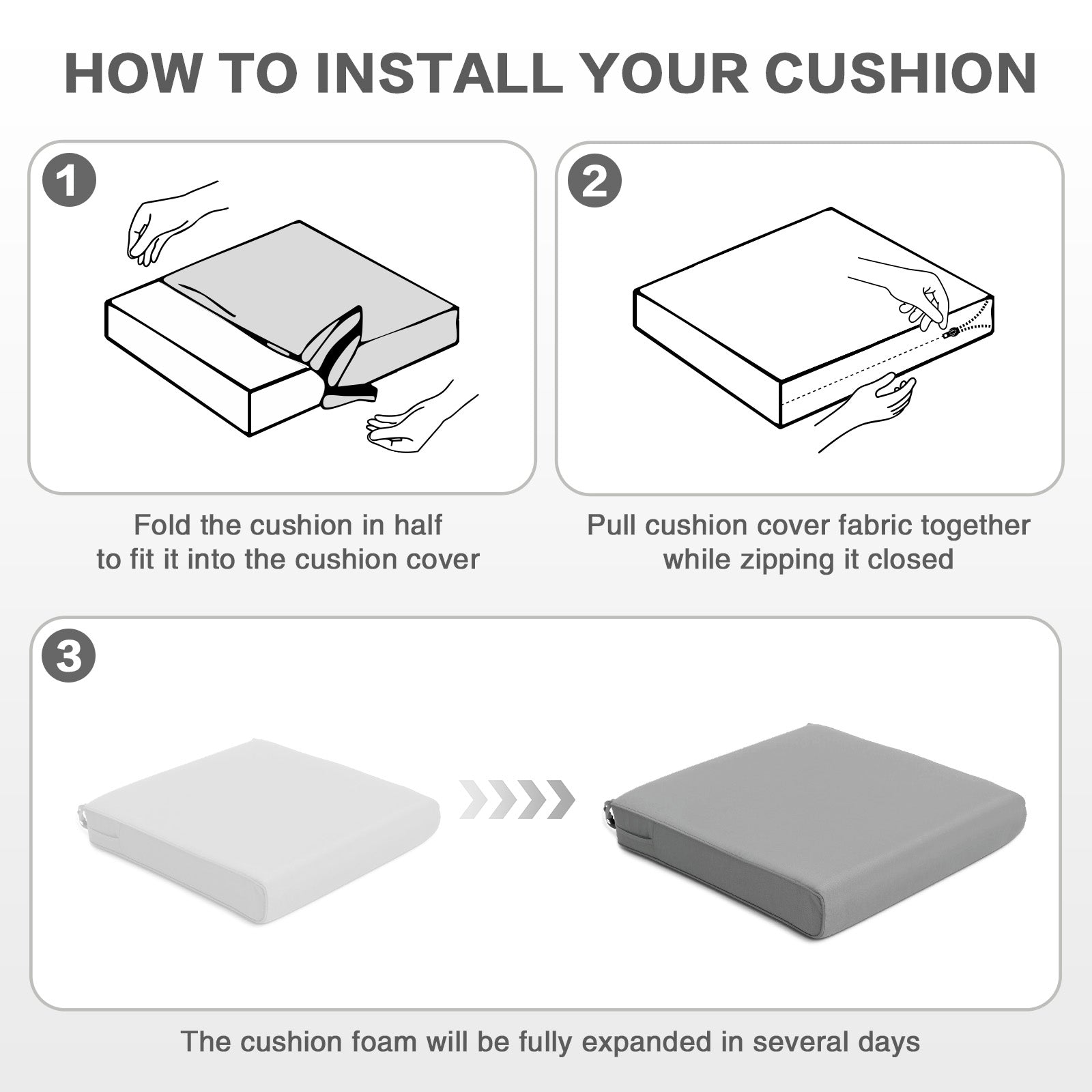 Outdoor Chair Cushion , Removable Cover with Hidden Zipper, Adaptable Secure Ties - Gray - Aoodor 