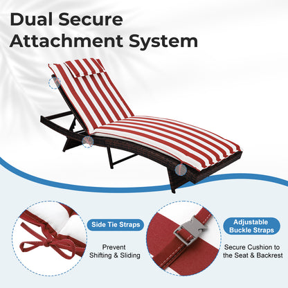 79x25x3 inch Outdoor Lounge Chair Cushion with Headrest, Red Stripe