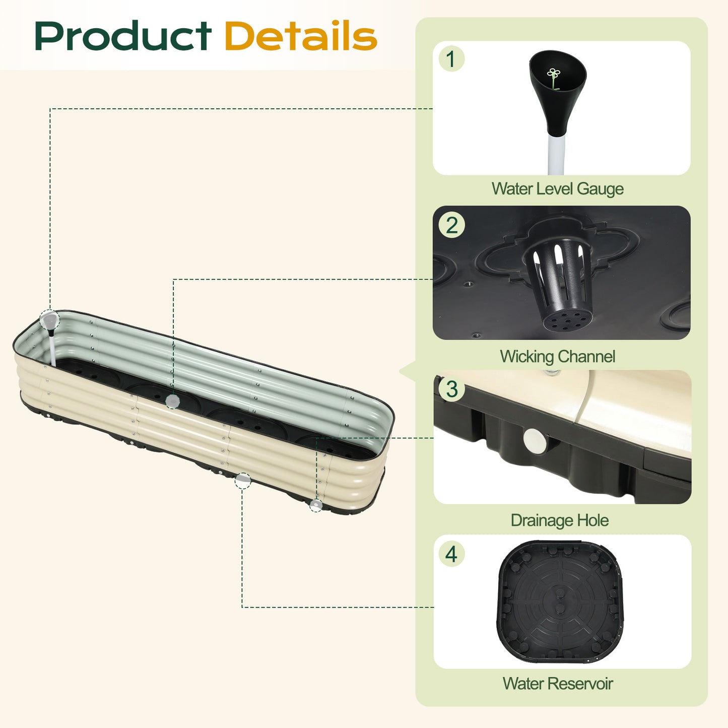 11" Tall Galvanized Raised Garden Bed, Self-Watering Planter Box - 63"x16.5"