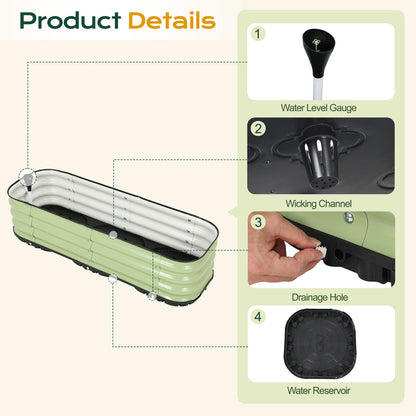 11" Tall Galvanized Raised Garden Bed, Self-Watering Planter Box - 47"x16.5"