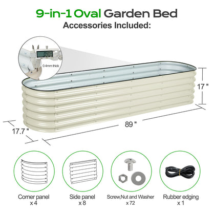 17" Tall 9-In-1 Modular Oval Metal Raised Garden Bed Kit - 89"x18"