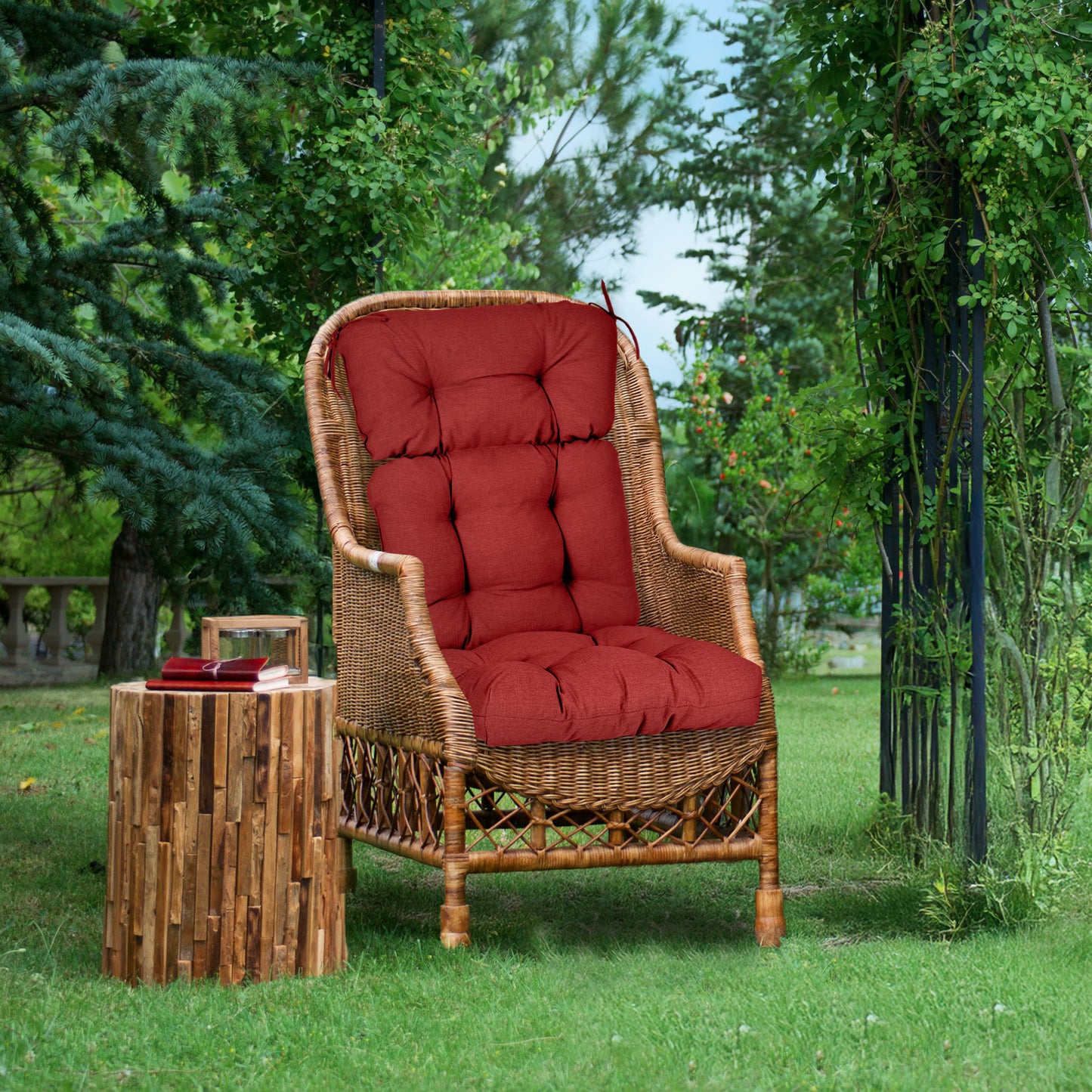 Tufted Outdoor High Back Chair Cushions Patio Rocking Pads for Furniture, Red - Aoodor 