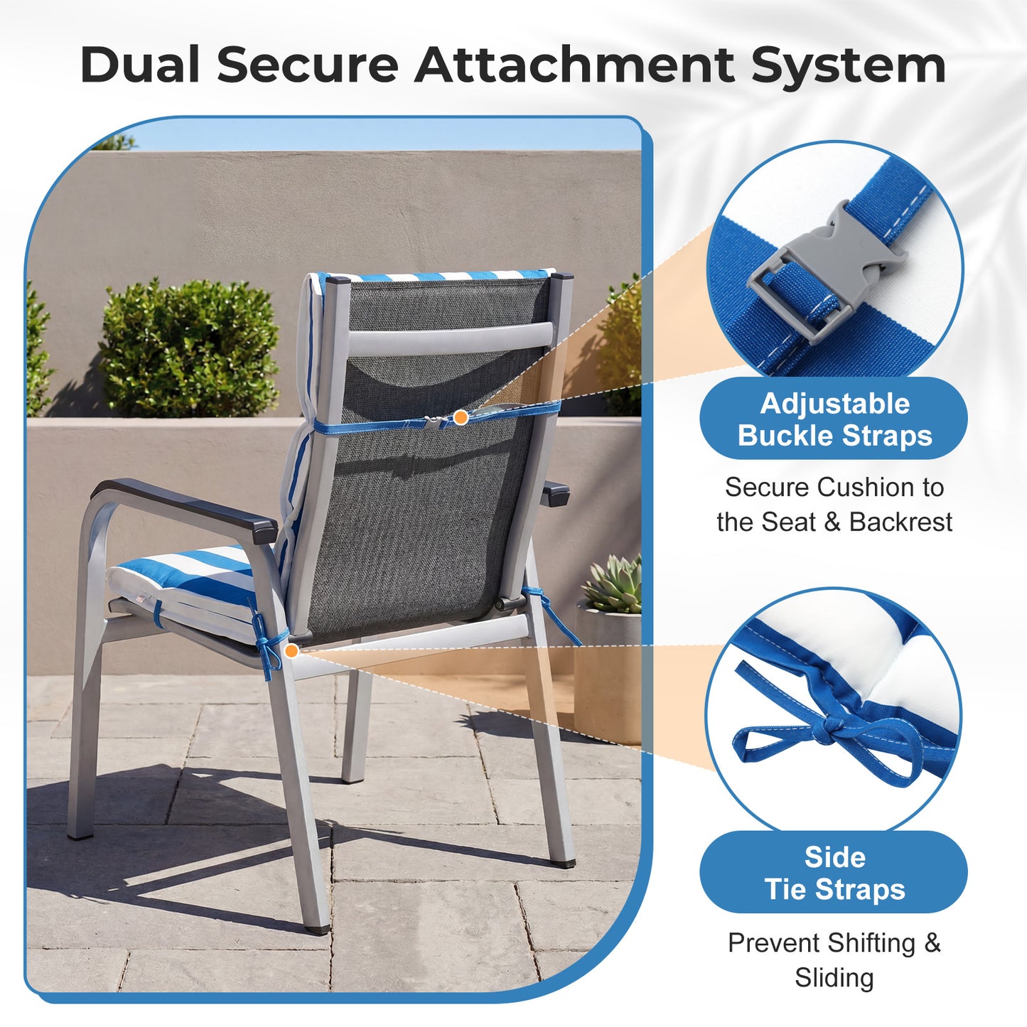 39x20x2.4 inch Outdoor Chair Cushions, Blue Stripe