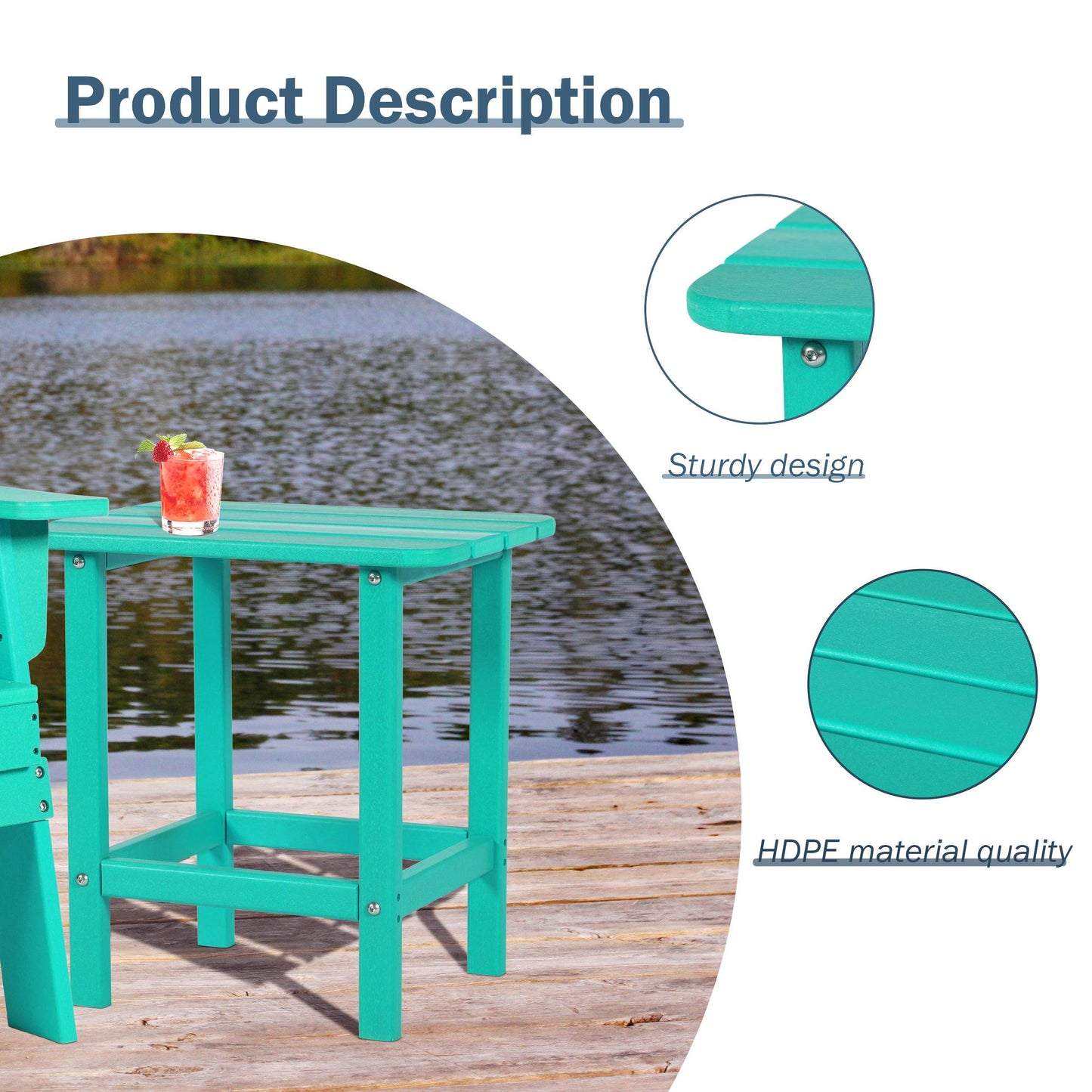 Outdoor Adirondack Side Table HDPE End Table - Aoodor 