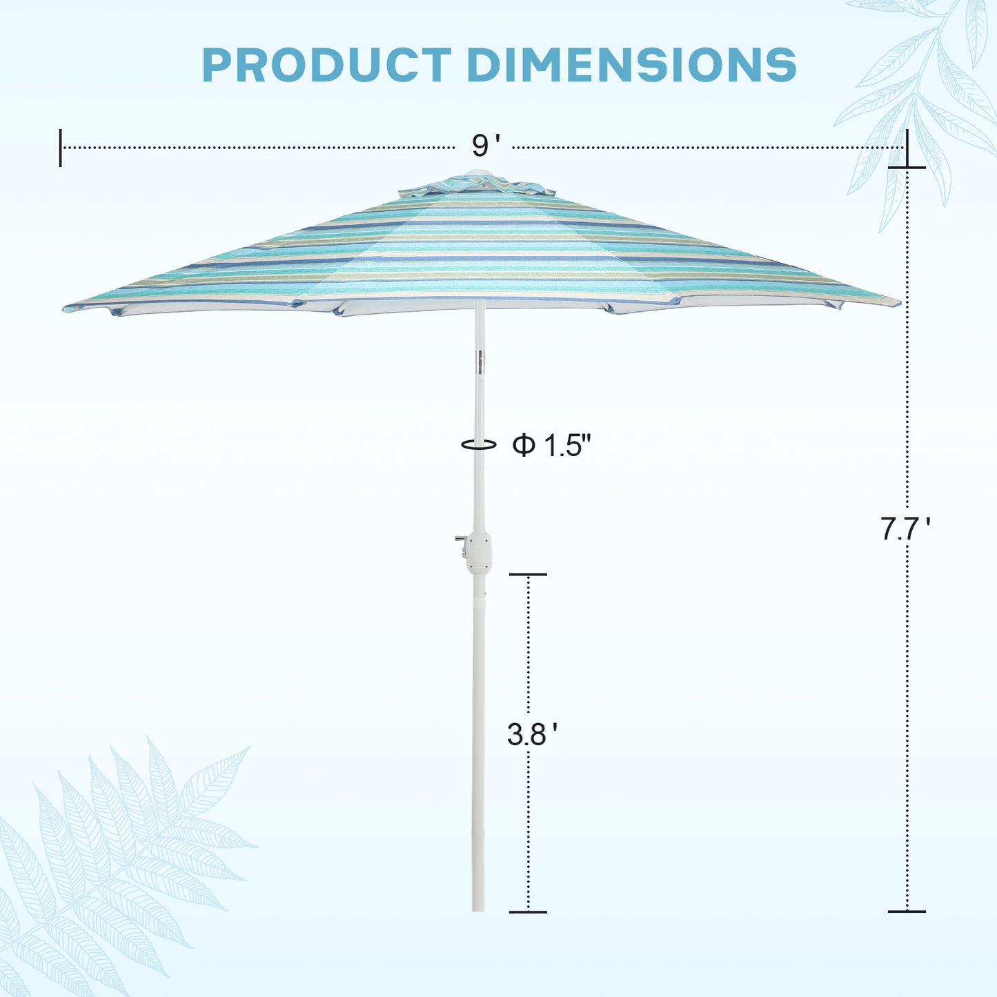 9 ft. Outdoor Patio Market Umbrella with 8 Sturdy Ribs, Push Button Tilt and Crank