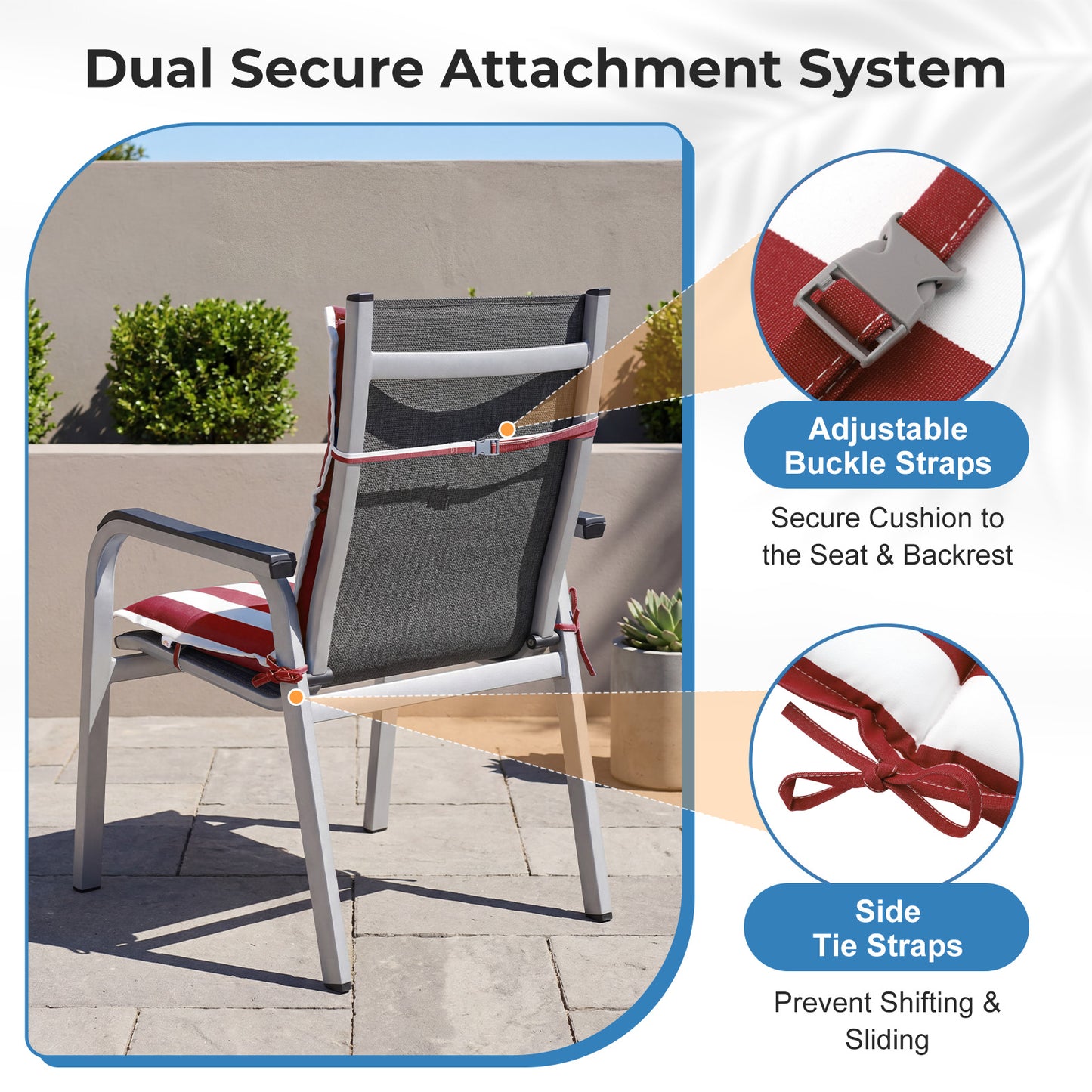 39x20x2.4 inch Outdoor Chair Cushions, Three-Section, Red Stripe