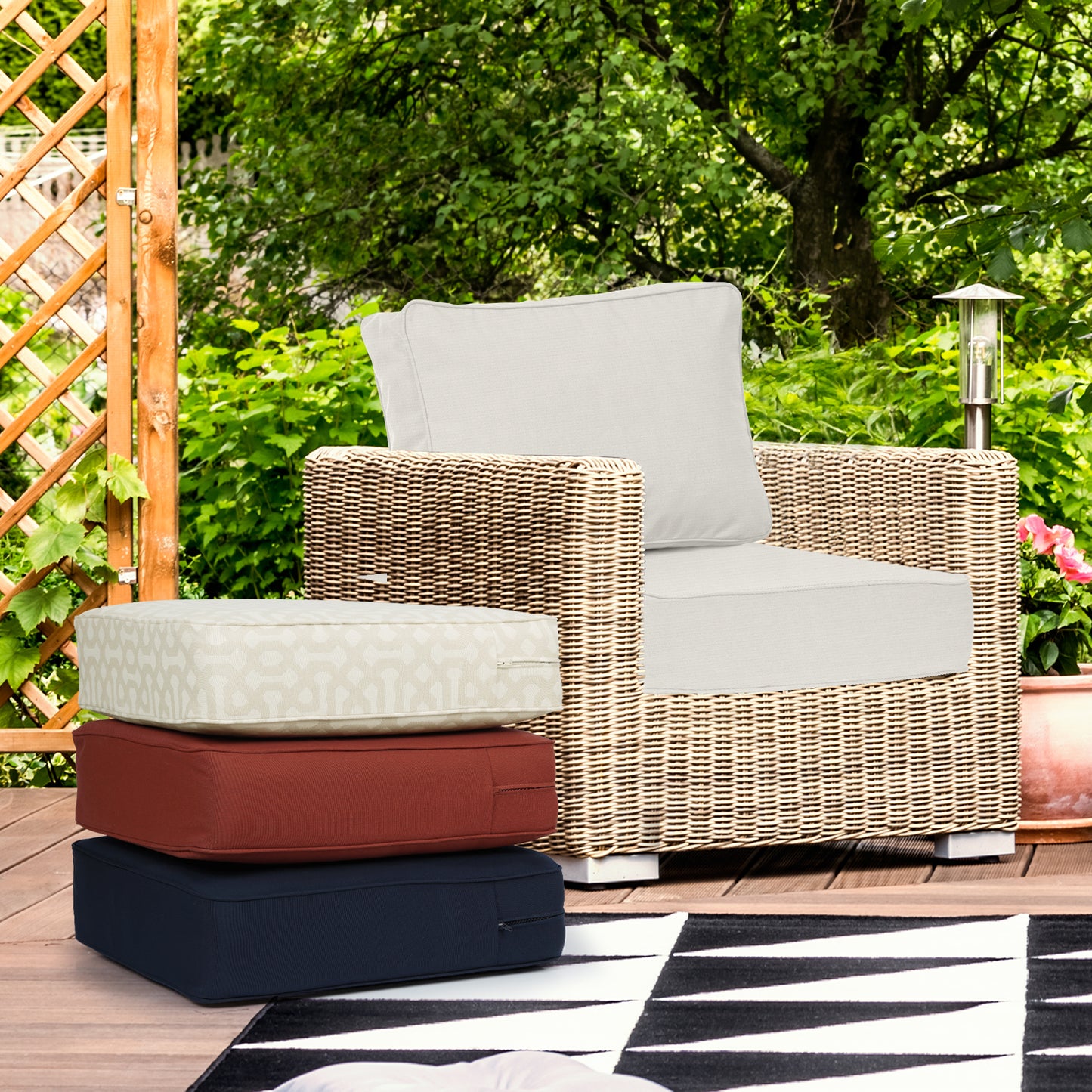 Premium Sunbrella Fabric Outdoor Patio Chair Cushions Set, Spectrum Eggshell - Aoodor 