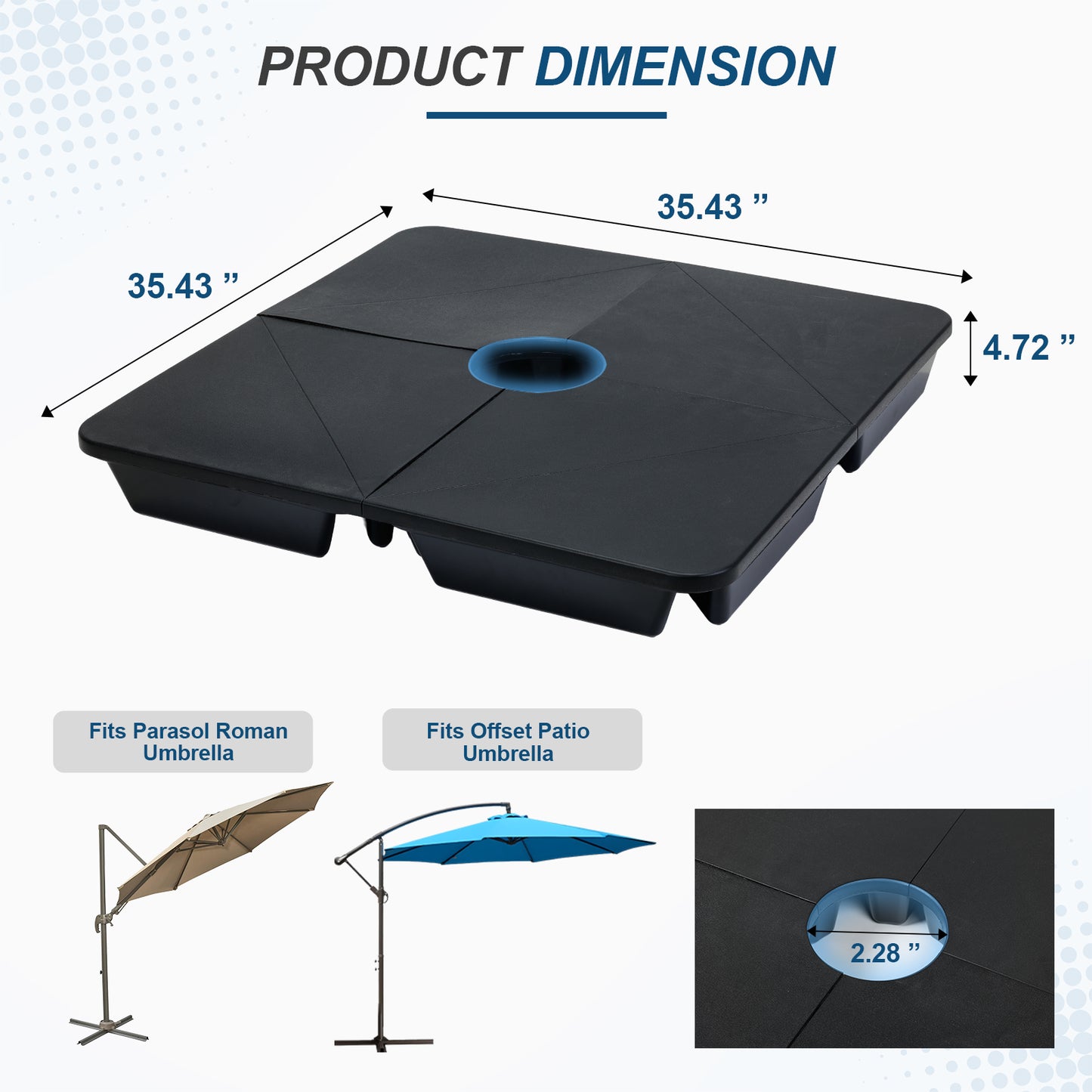 4-Piece Offset Cantilever Patio Umbrella Base Stand - Sand Filled Weight Plates for Stability - Aoodor 