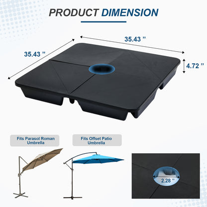4-Piece Offset Cantilever Patio Umbrella Base Stand - Sand Filled Weight Plates for Stability - Aoodor 