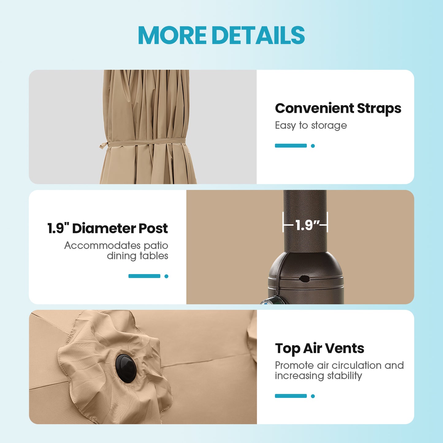 15 ft. Double Sided Patio Market Umbrella with Base Stand - Aoodor 