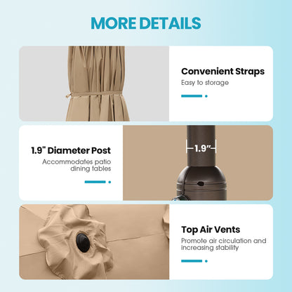 15 ft. Double Sided Patio Market Umbrella with Base Stand - Aoodor 