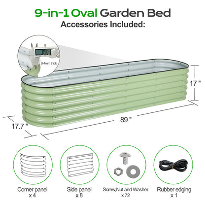 17" Tall 9-In-1 Modular Oval Metal Raised Garden Bed Kit - 89"x18"