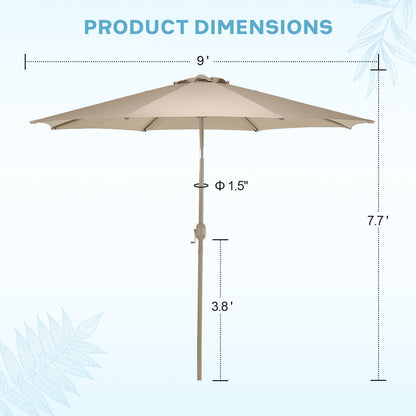 9 ft. Outdoor Patio Market Umbrella with 8 Sturdy Ribs, Push Button Tilt and Crank - Aoodor 