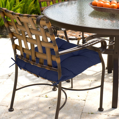 19x19x5 Inch Tufted Outdoor Chair Cushions, Water and Fade Resistant Polyester Dining Chair Pads with Ties - Dark Blue - Aoodor 