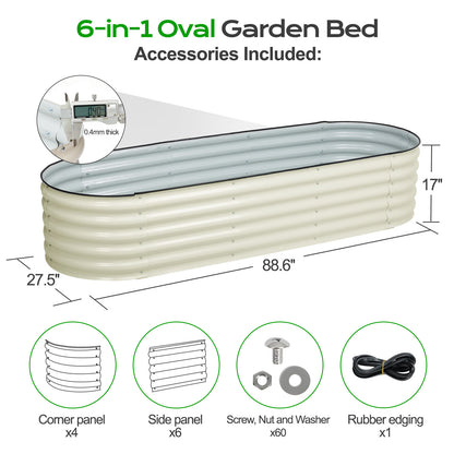 17" Tall 9-In-1 Modular Oval Metal Raised Garden Bed Kit - 88"x27"