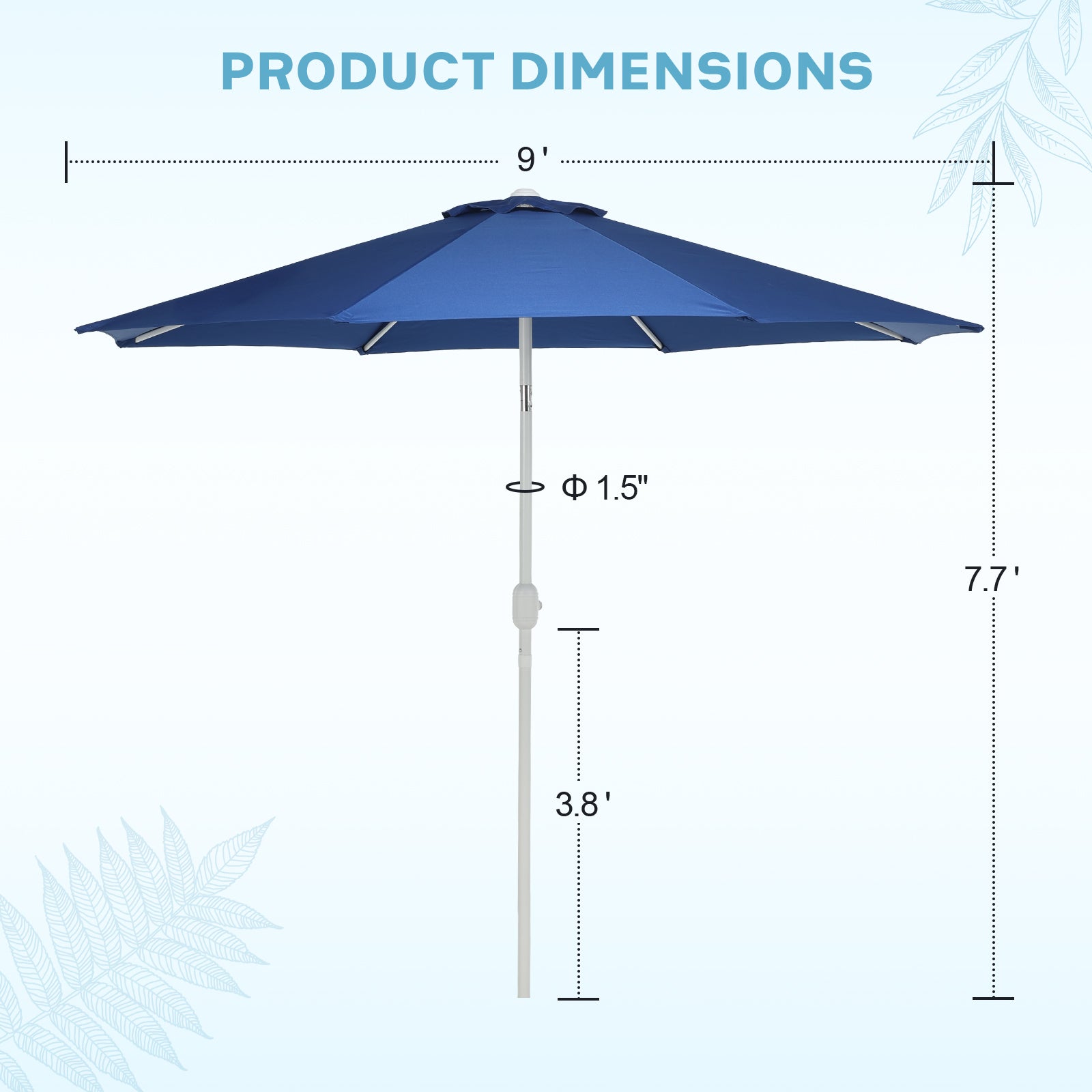 9 ft. Outdoor Patio Market Umbrella with 8 Sturdy Ribs, Push Button Tilt and Crank - Aoodor 