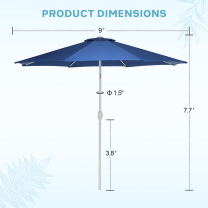 9 ft. Outdoor Patio Market Umbrella with 8 Sturdy Ribs, Push Button Tilt and Crank - Aoodor 