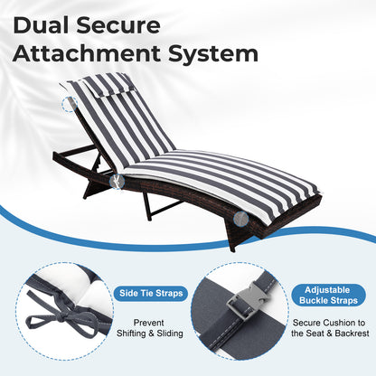 79x25x3 inch Outdoor Lounge Chair Cushion with Headrest, Grey Stripe