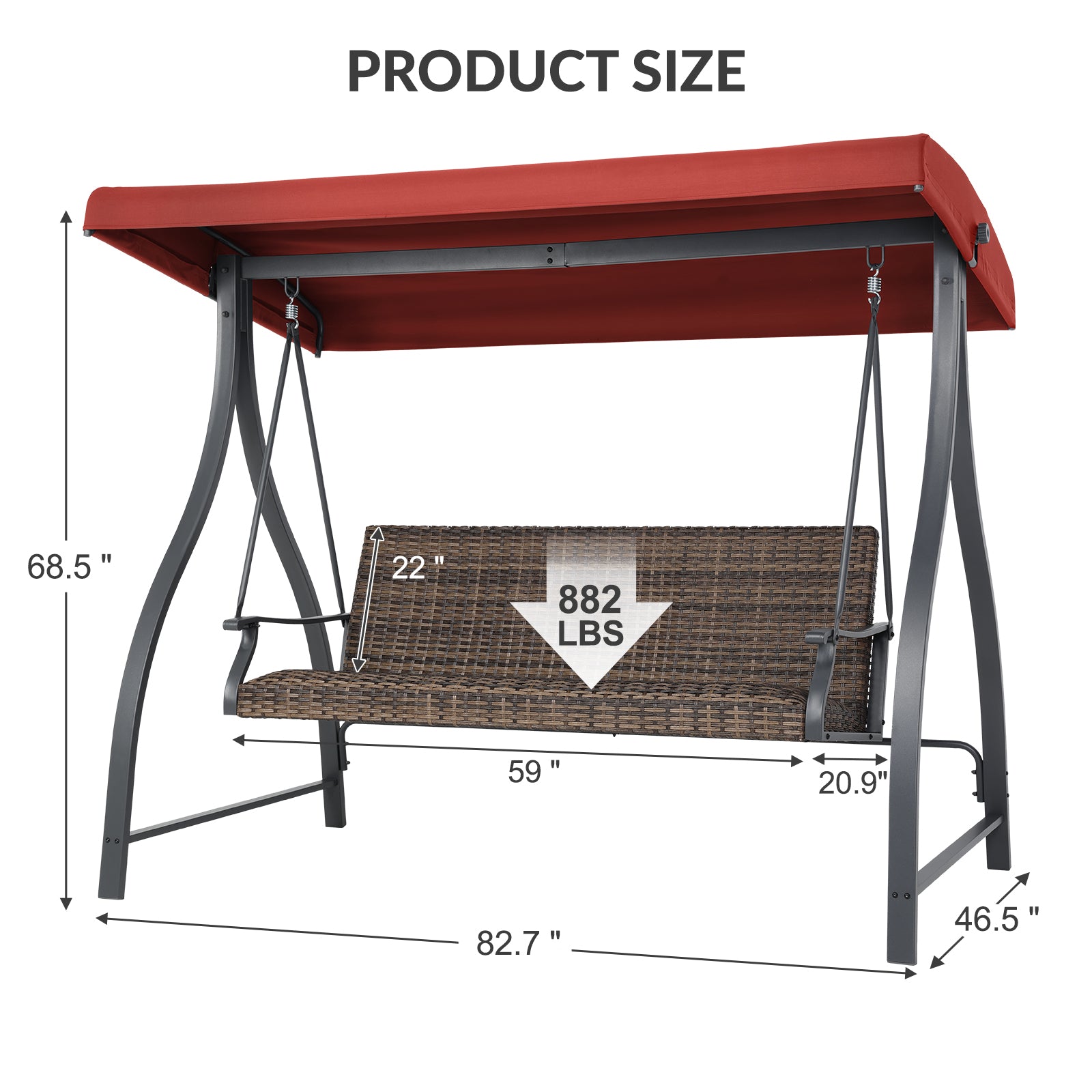 3-Seat Outdoor Rattan Patio Swing with Adjustable Canopy - Aoodor 