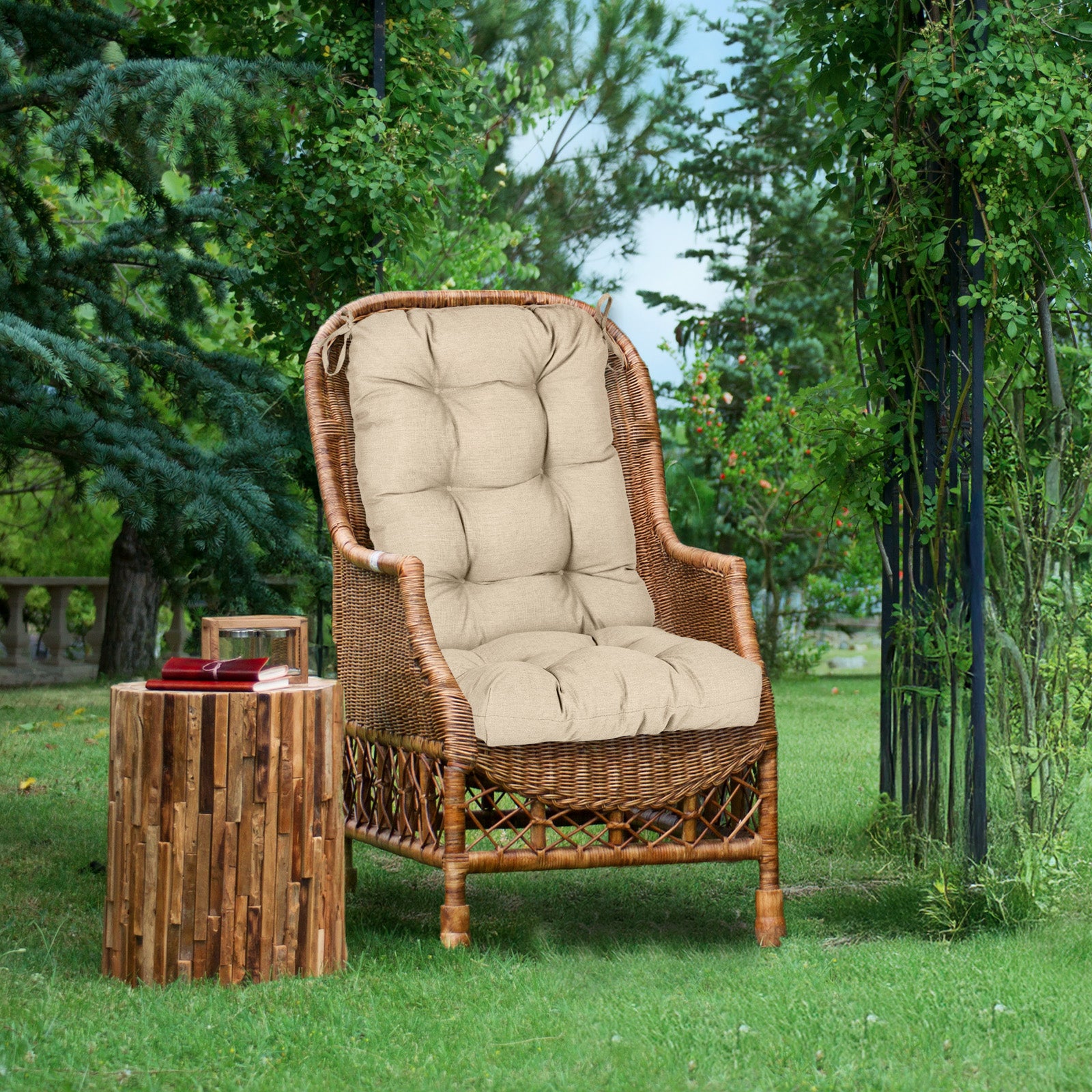 Tufted Outdoor High Back Chair Cushions Patio Replacement Cushion, Khaki - Aoodor 