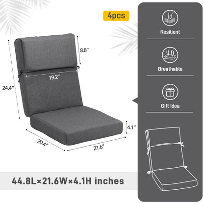 45x22x4 inch Outdoor High Back Patio Chair Cushions, Charcoal